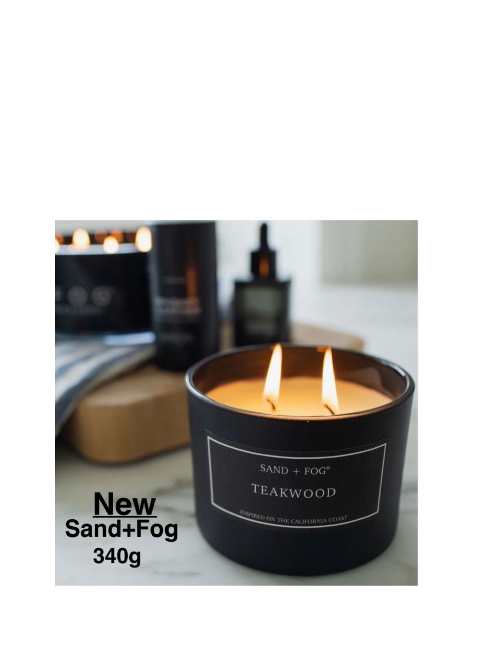 New Sand + Fog Teakwood Luxury Scented Soy Blend Candle 12oz ⭐️⭐️⭐️⭐️